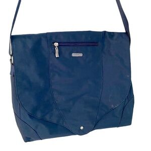 Baggallini Crossbody Messenger Laptop Bag Navy with Lime Green Interior 17x12